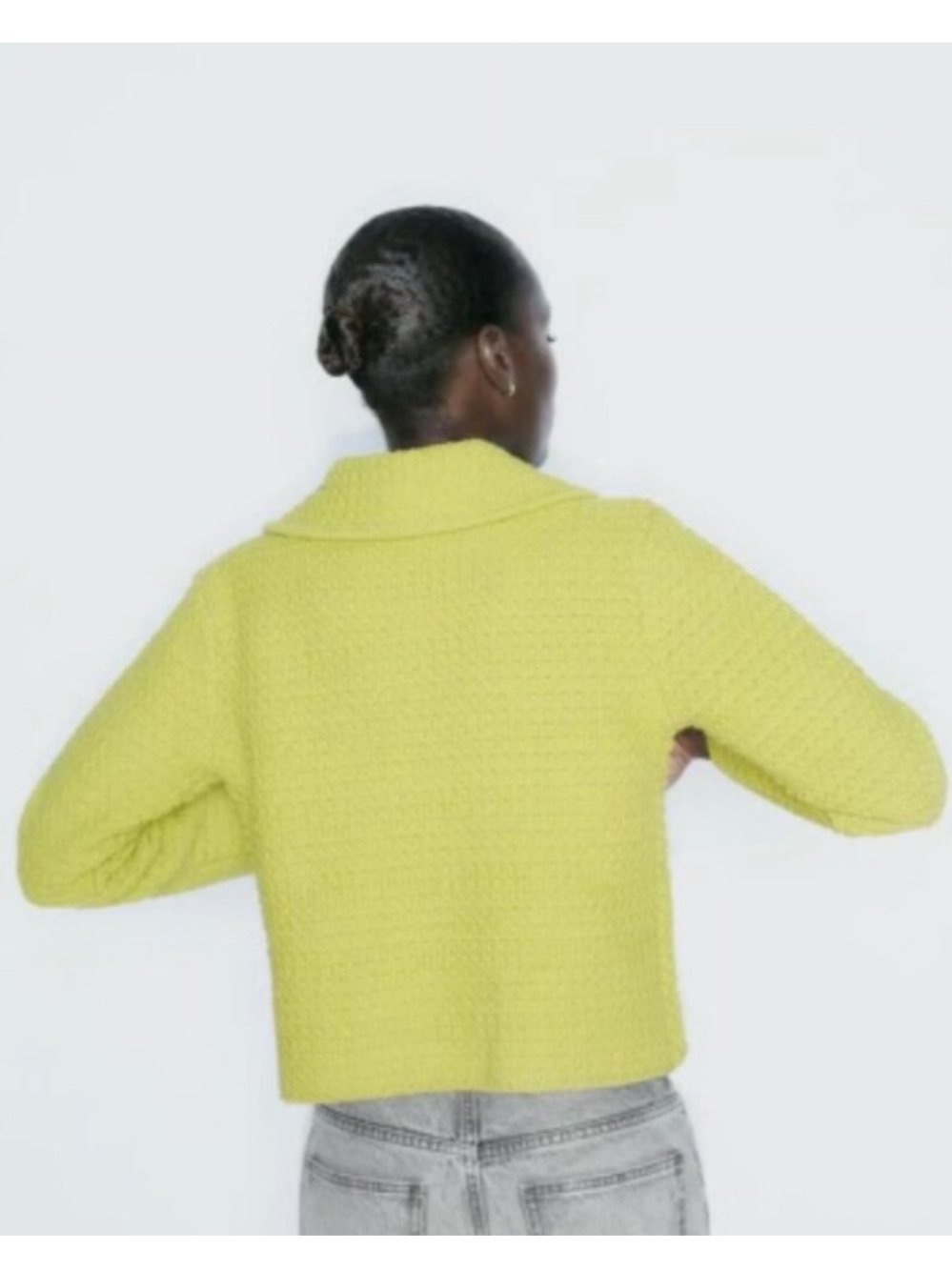 Zara Lime Chunky Knit Cardigan with Peter Pan Collar - Picture 2 of 8